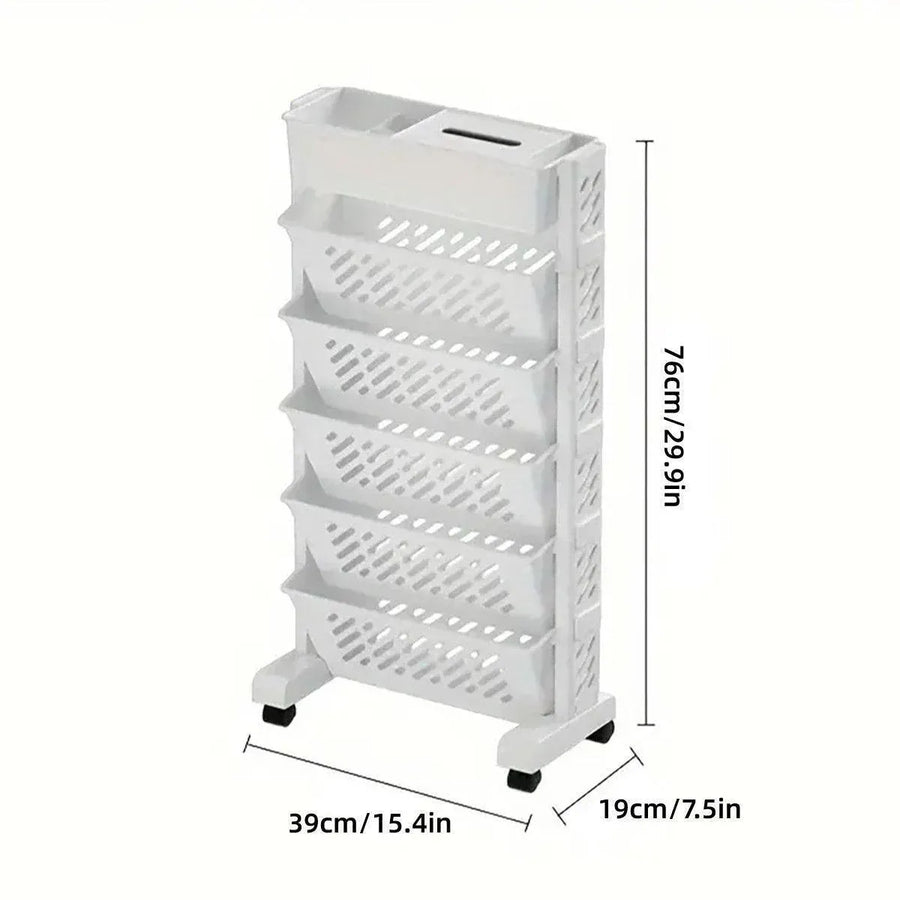 Six Tier Rolling Storage Cart Slim Magazine File Organiser White