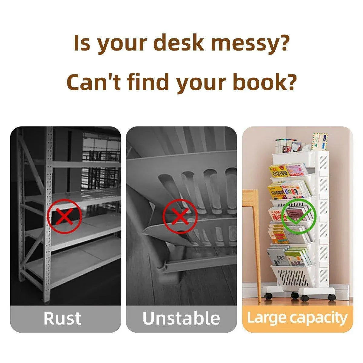 Six Tier Rolling Storage Cart Slim Magazine File Organiser White