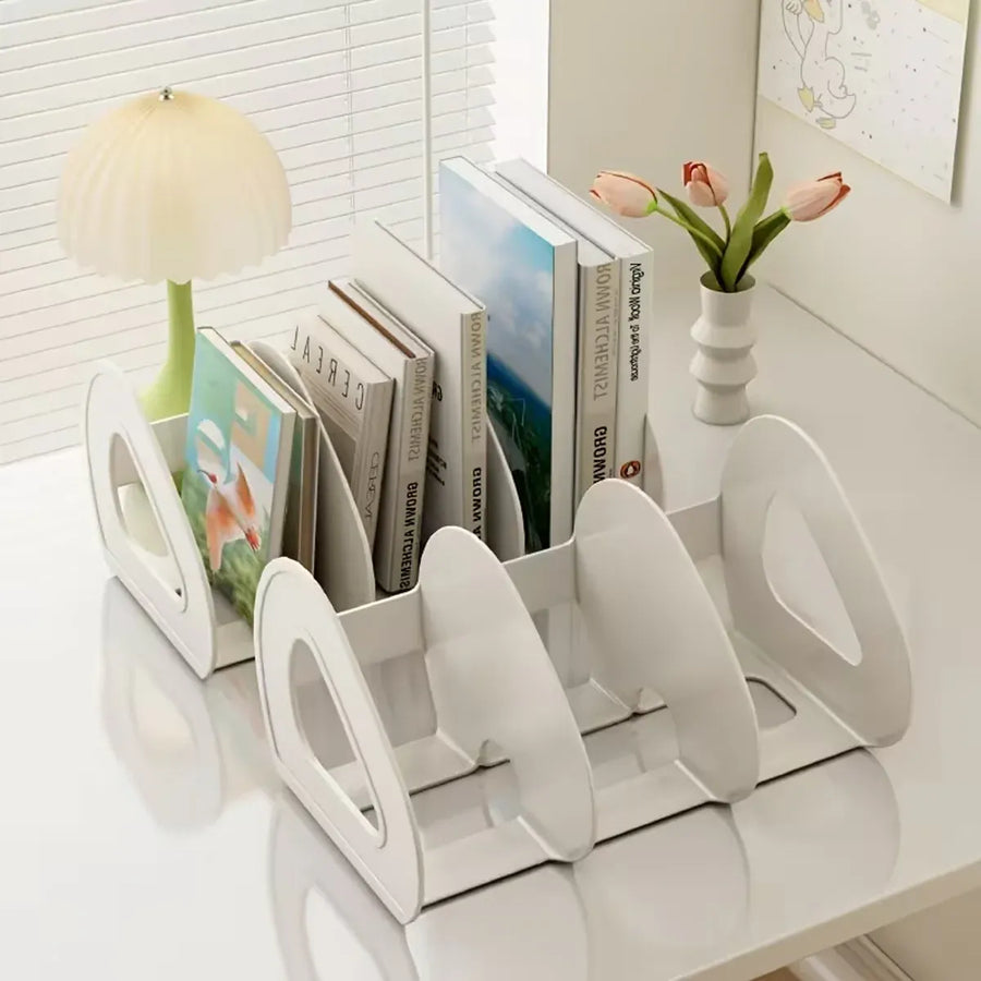 Desk Standing Divider Shelf Organizer Space Saving Office Study Storage Rack - White