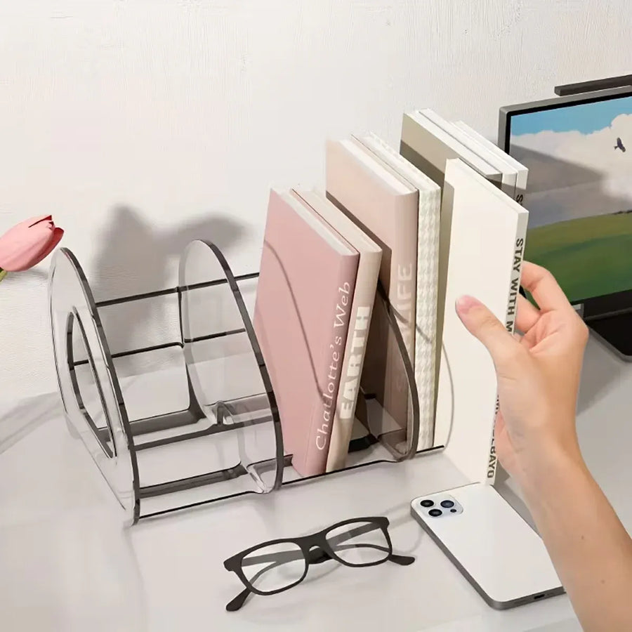 Desk Standing Divider Shelf Organizer Space Saving Office Study Storage Rack - White
