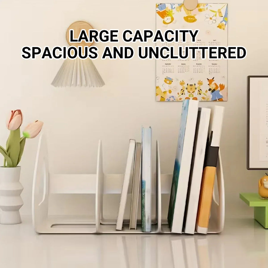 Desk Standing Divider Shelf Organizer Space Saving Office Study Storage Rack - White