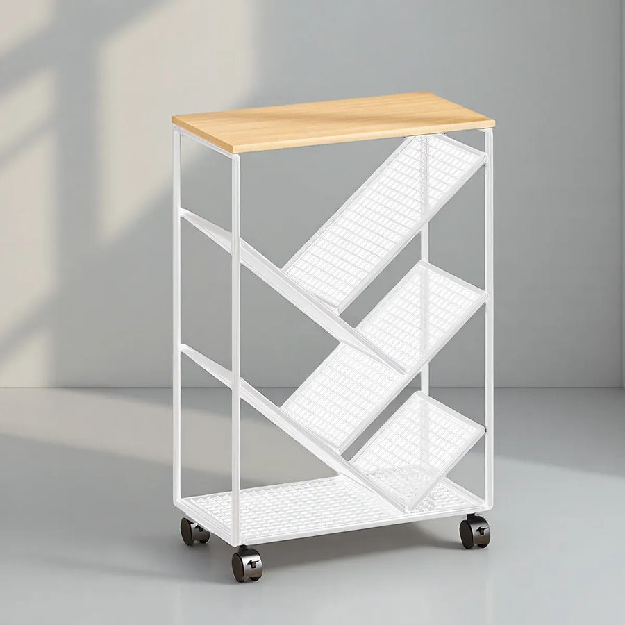 Mobile Wheeled Small Bookshelf Floor Storage Rack for Home Office Storage
