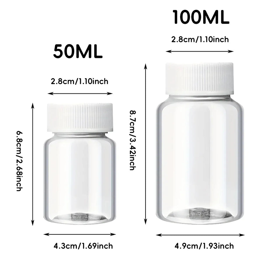 100Pcs Wide Mouth Clear Plastic Bottle with Lid 50/100ml Leakproof Storage Jars - 100ML