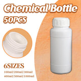 50pcs Chemical Bottle White Plastic Sample Reagent Bottles for Lab Storage - 300ml