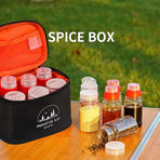 6pcs Mini Seasoning Bottle Set Portable Kitchen BBQ Camping Spice Container Box - Black
