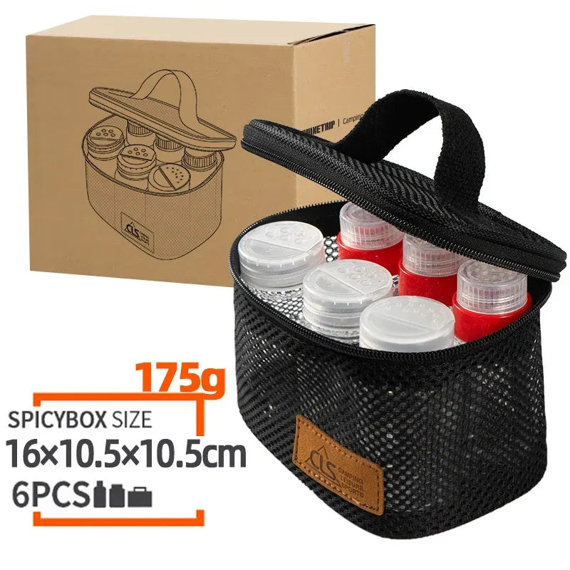 6pcs Mini Seasoning Bottle Set Portable Kitchen BBQ Camping Spice Container Box - Black