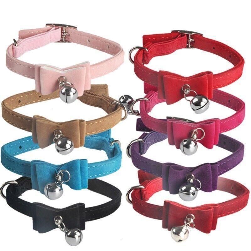 1× Adjustable Suede Cat Collar with Bow Bell Pink Blue Black Red - Purple, image 5