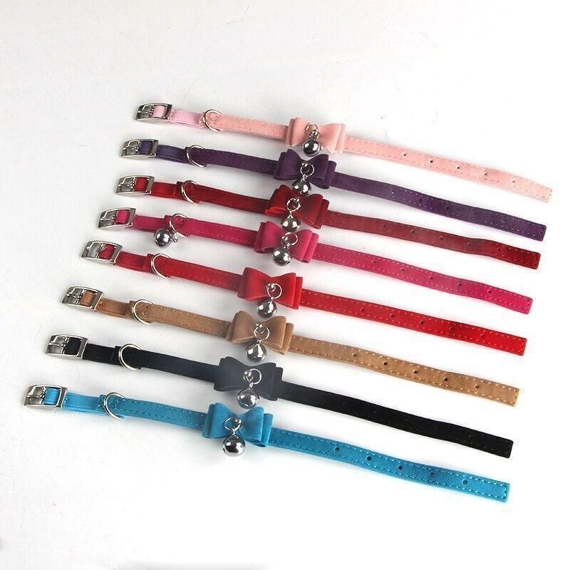 1× Adjustable Suede Cat Collar with Bow Bell Pink Blue Black Red - Purple, image 13