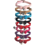 1× Adjustable Suede Cat Collar with Bow Bell Pink Blue Black Red - Red
