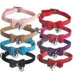 1× Adjustable Suede Cat Collar with Bow Bell Pink Blue Black Red - Red