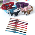 1× Adjustable Suede Cat Collar with Bow Bell Pink Blue Black Red - Red