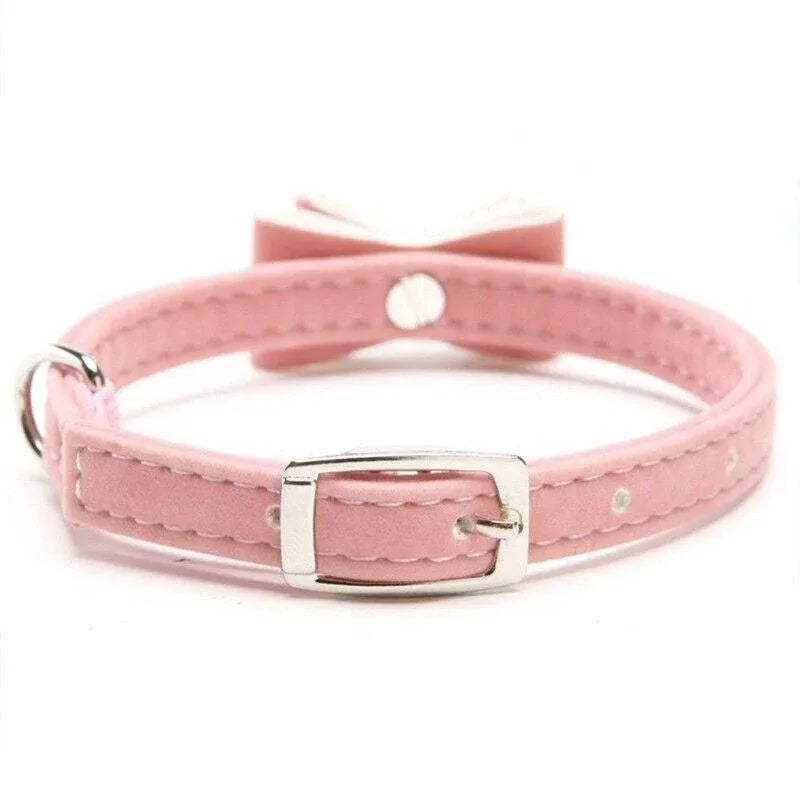 1× Adjustable Suede Cat Collar with Bow Bell Pink Blue Black Red - Red