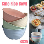 4pcs Wheat Straw Rice Bowl Round Noodle Bowl Drop Proof Kitchen Tableware Set