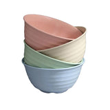 4pcs Wheat Straw Rice Bowl Round Noodle Bowl Drop Proof Kitchen Tableware Set - Front View