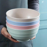 4pcs Wheat Straw Rice Bowl Round Noodle Bowl Drop Proof Kitchen Tableware Set - Top-Down View