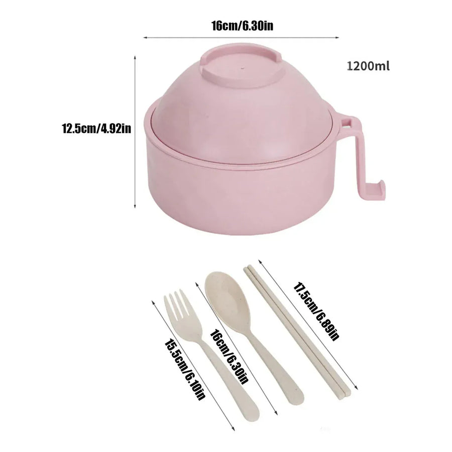 Ramen Bowl Set Microwave Ramen Cooker Instant Noodles Bowl With Chopsticks - Pink