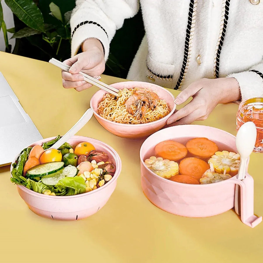 Ramen Bowl Set Microwave Ramen Cooker Instant Noodles Bowl With Chopsticks - Pink