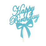 Happy Birthday Cake Topper Colour Printed Acrylic Party Decorations - Blue-Bowknot