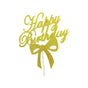 Happy Birthday Cake Topper Colour Printed Acrylic Party Decorations - Gold-Bowknot
