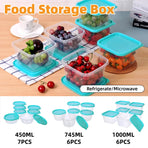 Microwave Safe Food Storage Container Round Lunch Box Refrigerator Meat Soup Box - Square-1000ml-6PCS