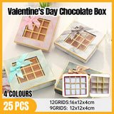 25X Valentines Day 9/12Grids Chocolate Box Gourmet Desserts Gift Display Window - Gray 9Grids-12-12-4-25pcs