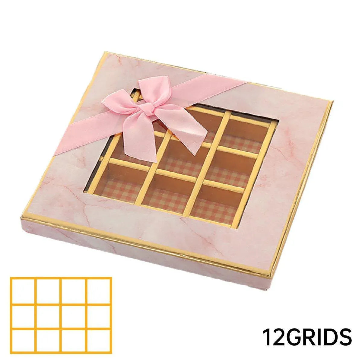 25X Valentines Day 9/12Grids Chocolate Box Gourmet Desserts Gift Display Window - Gray 12Grids-16-12-4-25pcs