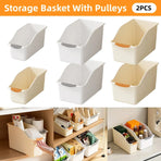 2pcs Cabinet Storage Box Miscellaneous Organizer Household Container Plastic Bin - S-White+Beige