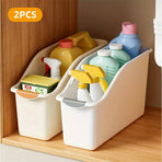 2pcs Cabinet Storage Box Miscellaneous Organizer Household Container Plastic Bin - S-White+Beige