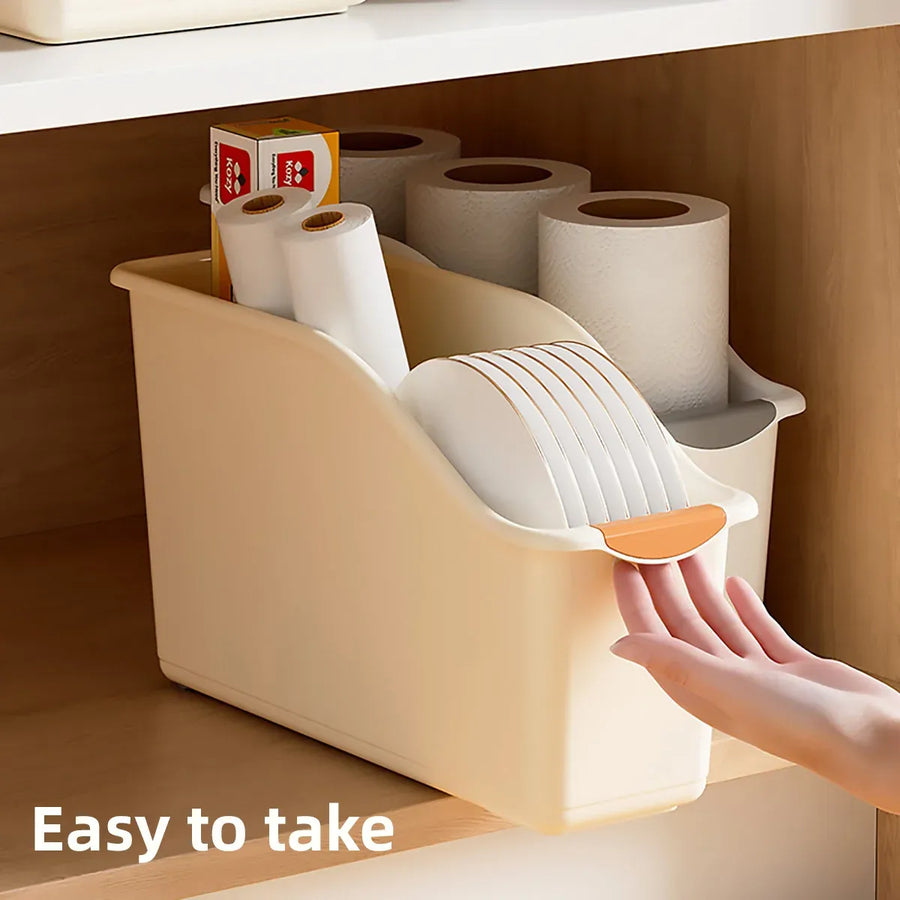 2pcs Cabinet Storage Box Miscellaneous Organizer Household Container Plastic Bin - S-White+Beige
