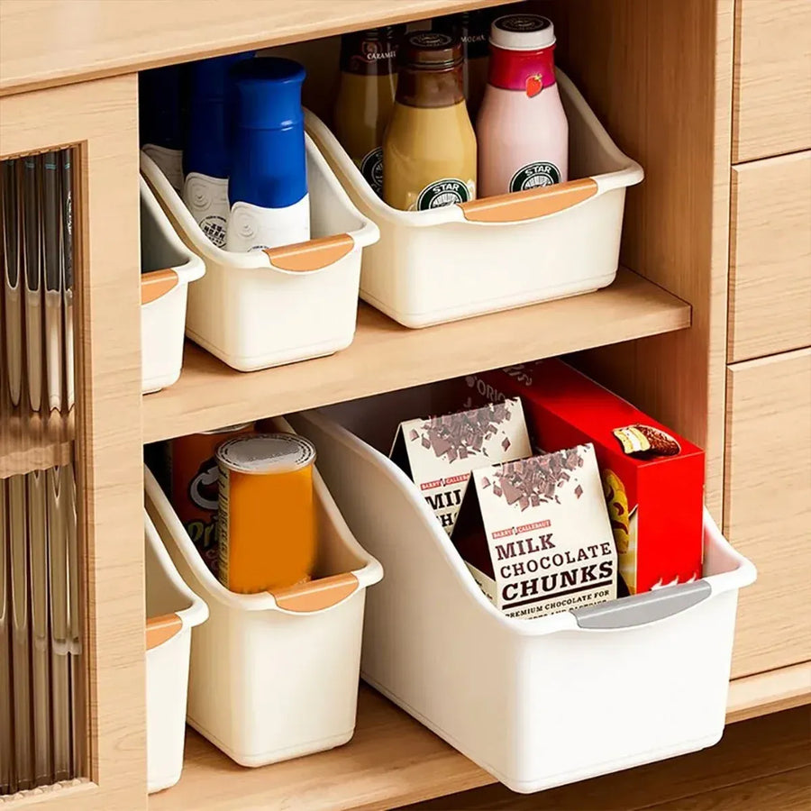 2pcs Cabinet Storage Box Miscellaneous Organizer Household Container Plastic Bin - S-White+Beige