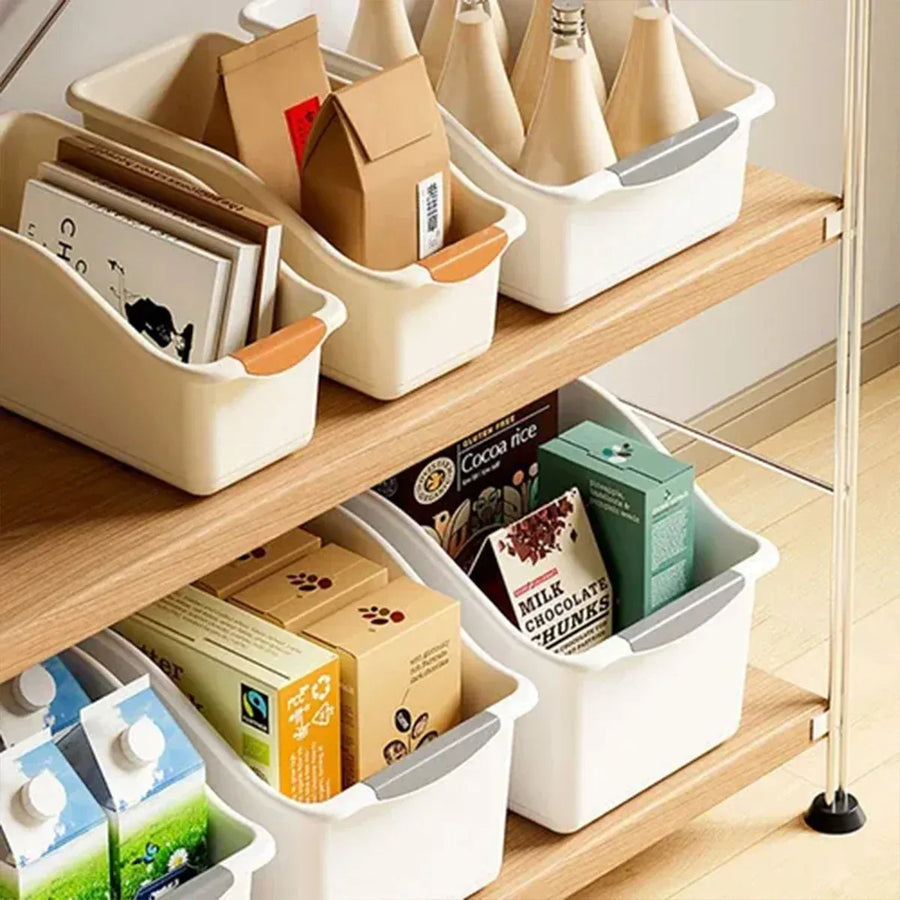 2pcs Cabinet Storage Box Miscellaneous Organizer Household Container Plastic Bin - S-White+Beige