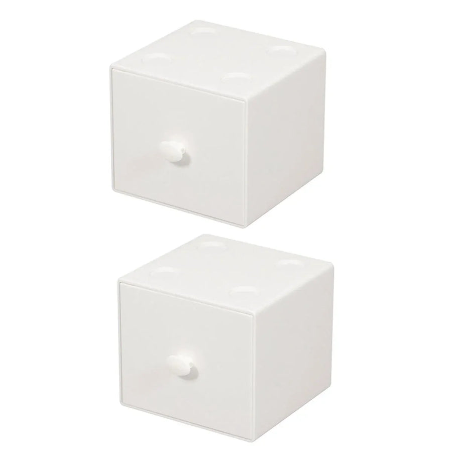 Storage Box 2PCS Desktop Square Stackable Drawers Organizer for Office Home - White