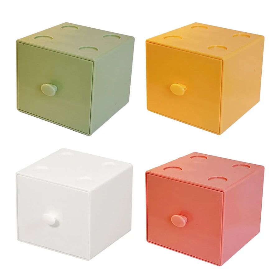 Storage Box 2PCS Desktop Square Stackable Drawers Organizer for Office Home - White
