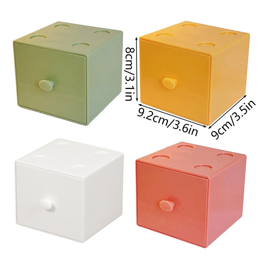 Storage Box 2PCS Desktop Square Stackable Drawers Organizer for Office Home - White