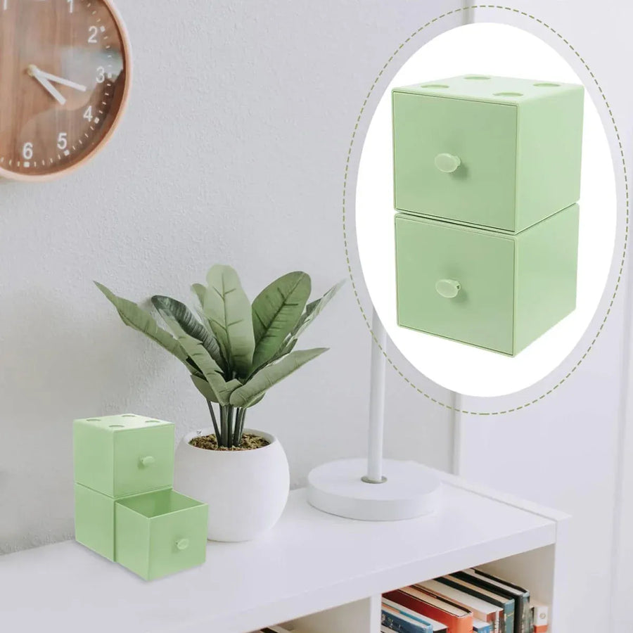 Storage Box 2PCS Desktop Square Stackable Drawers Organizer for Office Home - White