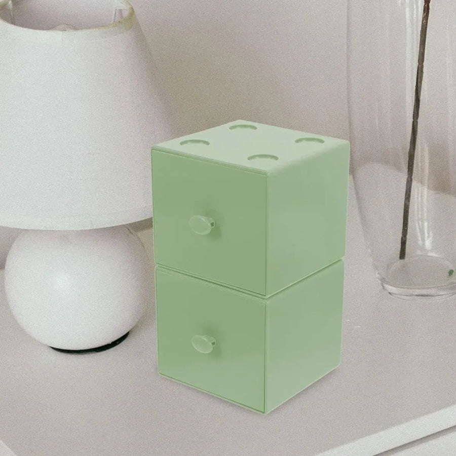 Storage Box 2PCS Desktop Square Stackable Drawers Organizer for Office Home - White