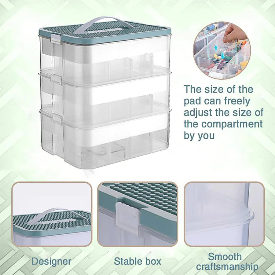 3Layer Storage Box Large Capacity Toy Organizer Building Block Storage Container - Yellow