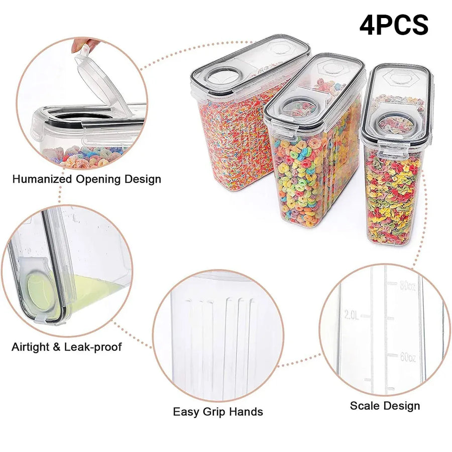 Food Storage Jar Set 4PCS Kitchen Grain Container Airtight Cereal Canister Box