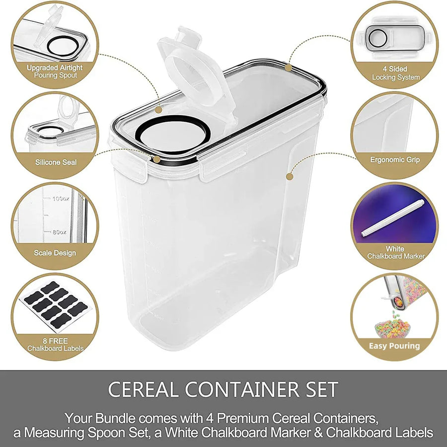 Food Storage Jar Set 4PCS Kitchen Grain Container Airtight Cereal Canister Box