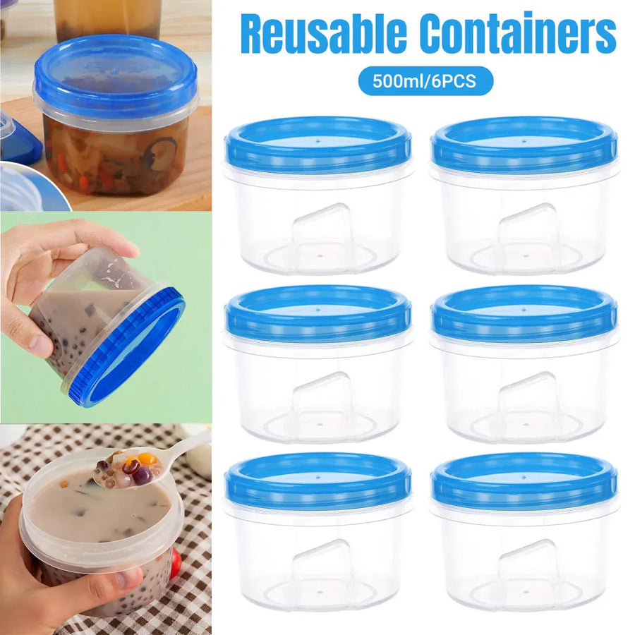 6PCS Reusable Food Storage Box Set Freezer Containers Lunch Prep Refrigerator