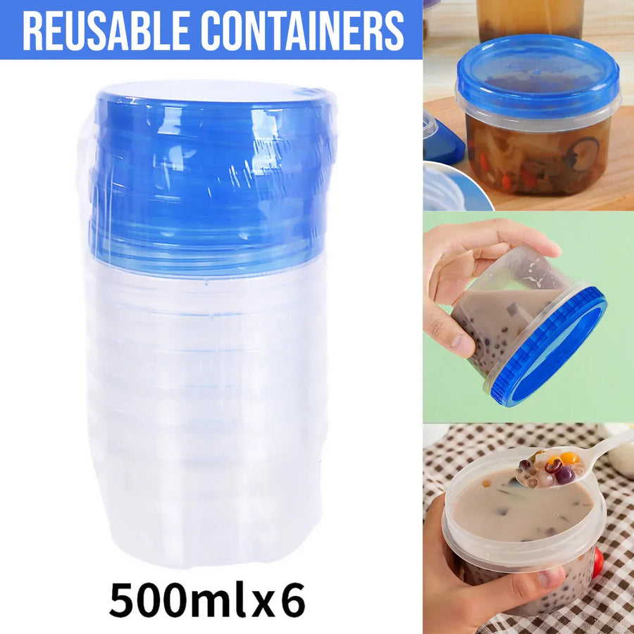 6PCS Reusable Food Storage Box Set Freezer Containers Lunch Prep Refrigerator