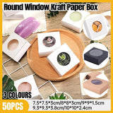 50PCS Handmade Soap Paper Box Round Window Kraft Black White Candy Biscuit Box - Black-50pcs 9*9*1.5CM - Front View