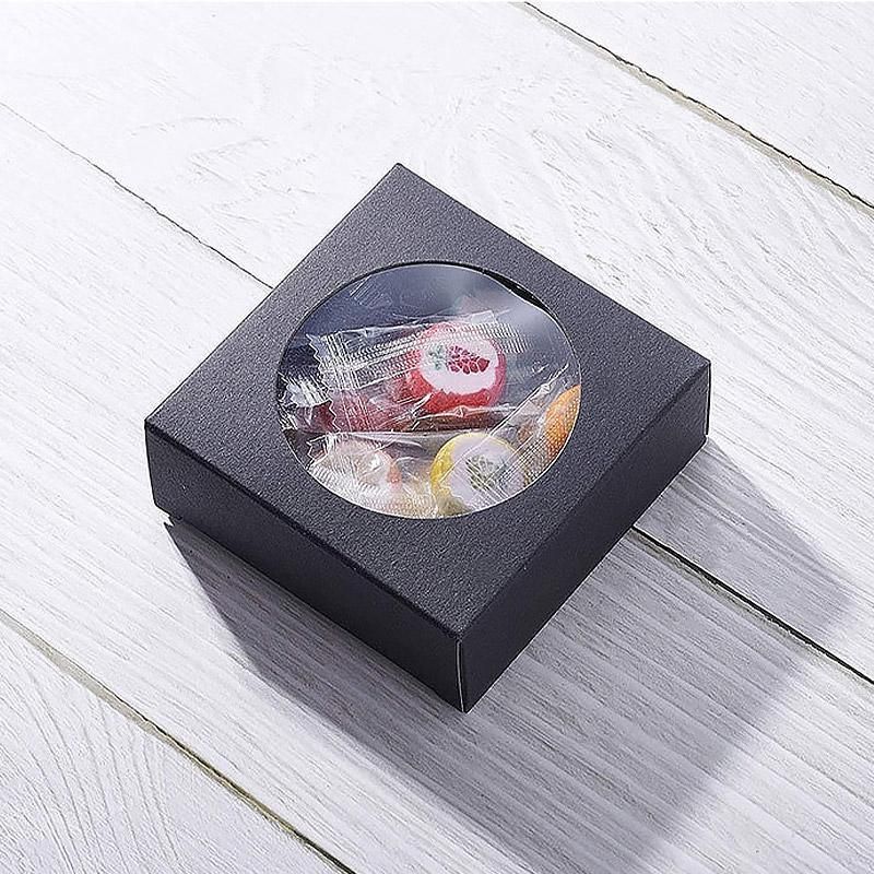 50PCS Handmade Soap Paper Box Round Window Kraft Black White Candy Biscuit Box - Black-50pcs 9*9*1.5CM