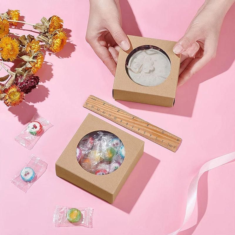50PCS Handmade Soap Paper Box Round Window Kraft Black White Candy Biscuit Box - Black-50pcs 9*9*1.5CM