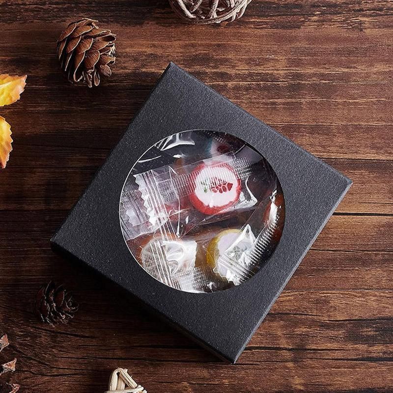 50PCS Handmade Soap Paper Box Round Window Kraft Black White Candy Biscuit Box - Black-50pcs 9*9*1.5CM