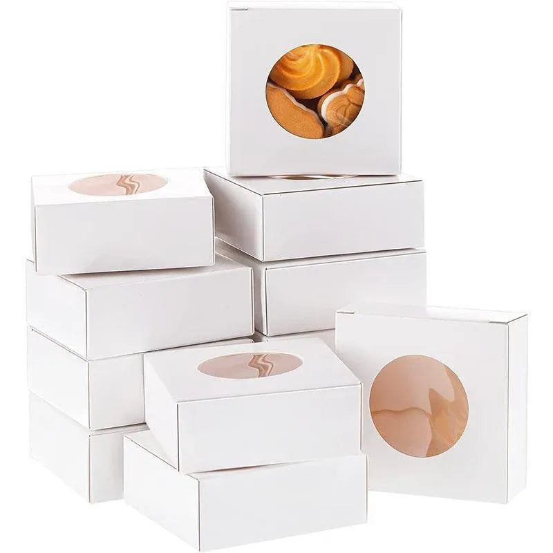 50PCS Handmade Soap Paper Box Round Window Kraft Black White Candy Biscuit Box - White-50pcs 10*10*2.4CM