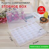 36 Slot Clear Plastic Storage Box with Removable Dividers for Jewellery Beads Crafts