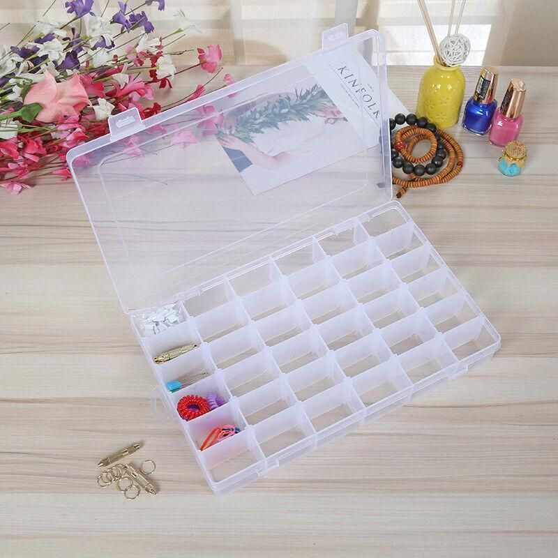36 Slot Clear Plastic Storage Box with Removable Dividers for Jewellery Beads Crafts