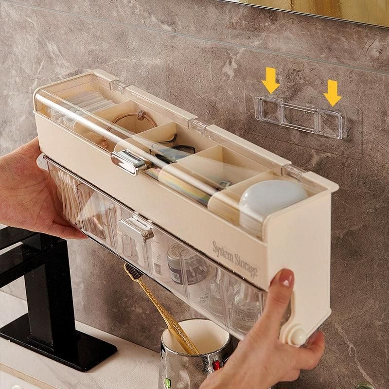 Wall Mounted Bathroom Shelf Cosmetics Storage Box Organiser Space Saving Rack