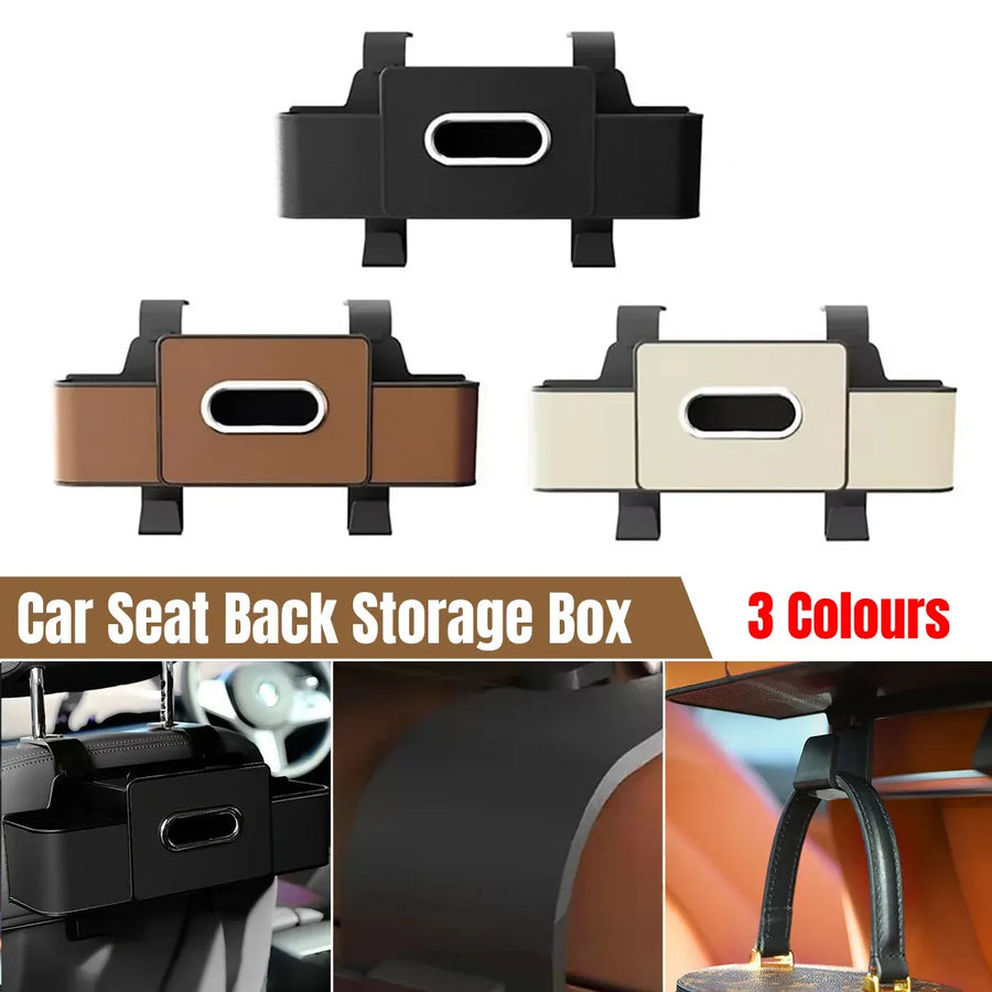 Vehicle Backrest Storage Box Multifunctional Organizer with Tissue and Cup Holders - Black